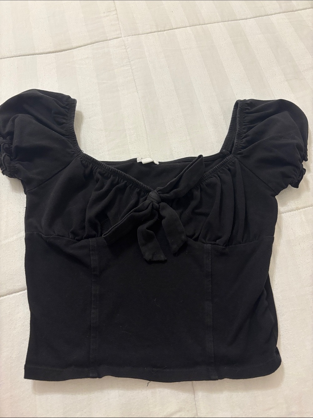 Black Garage Tie-Front Crop Top for Women